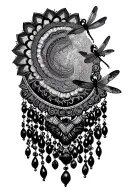 half mandala with dangling beads and dragonflies tattoo design idea