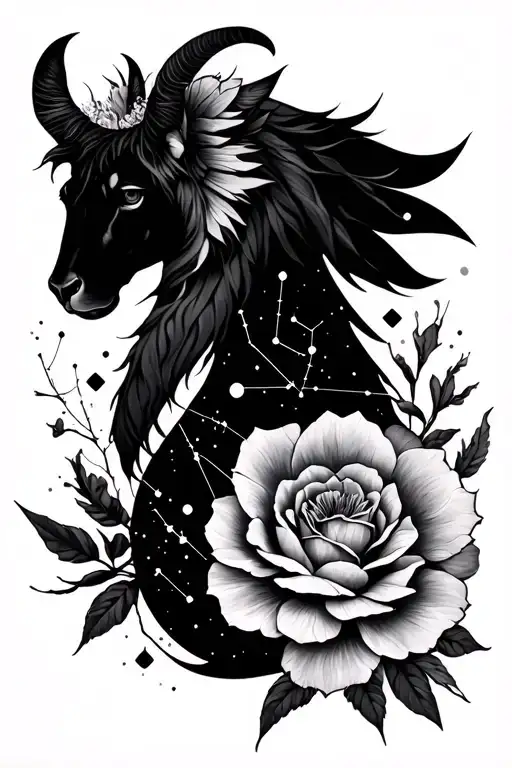 virgo, scorpio, capricorn, leo, aquarius,aries, constellations and flowers sleeve tattoo design idea