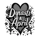 "Dynasti & April" "Dynasti & April"  name script hearts and stars tattoo design idea