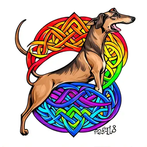 greyhound rainbow celtic knot intertwined tattoo design idea