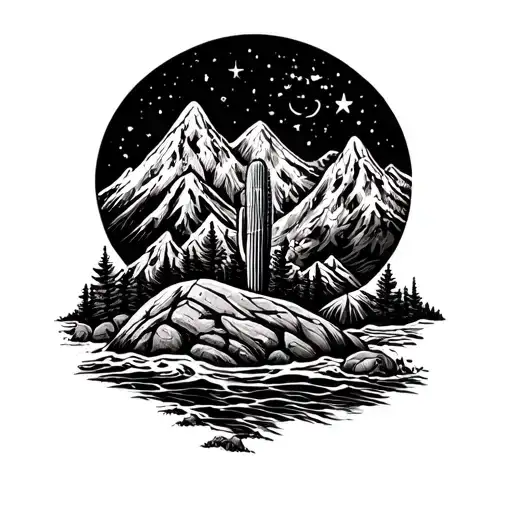 family faith integrity strength honor Taurus Sagittarius Aquarius zodiacs cactus Rocky Mountains ocean tattoo design idea