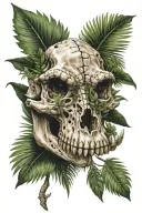 realistic  alligator skull with palmetto plant at base of skull tattoo design idea
