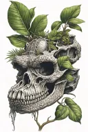realistic  alligator skull with palmetto plant at base of skull tattoo design idea