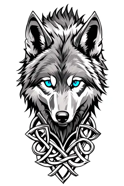 wolf with blue eyes on armor tattoo design featuring Celtic trinity knot  tattoo design idea