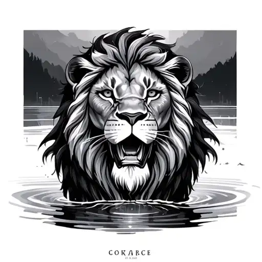 lion water full body myth  tattoo design idea