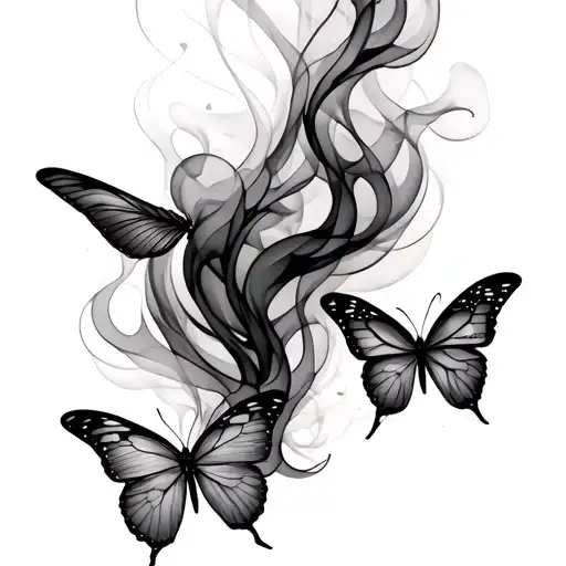 abstract thin smoke tattoo 10 inches long with 2 butterfly in both end tattoo design idea
