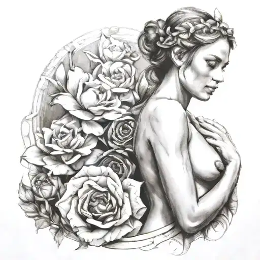 Nude Female goddess Portrait tattoo design idea