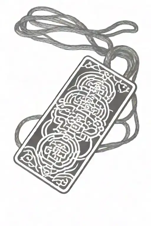 the tip of a japanese pagoda perspective coming out from emtpy blank white rectangular omamori tattoo design idea