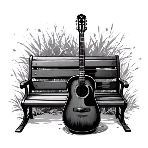 acoustic Guitar park bench tattoo design idea