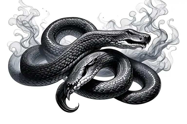 snakes and smoke forming the shape tattoo design idea