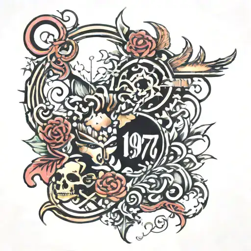 "1997" vertical tattoo design idea