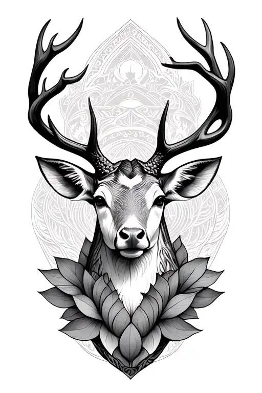 un cerf geo lotus with Mandela tattoo design idea