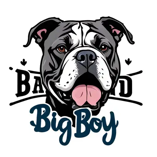 american bulldog silhouette with letter B and words ariund saying big boy blu tattoo design idea