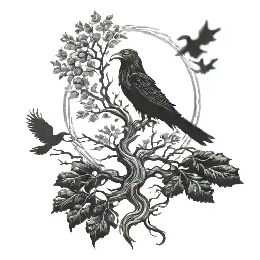 Viking yggdrasil deagon odin ravens tattoo design idea