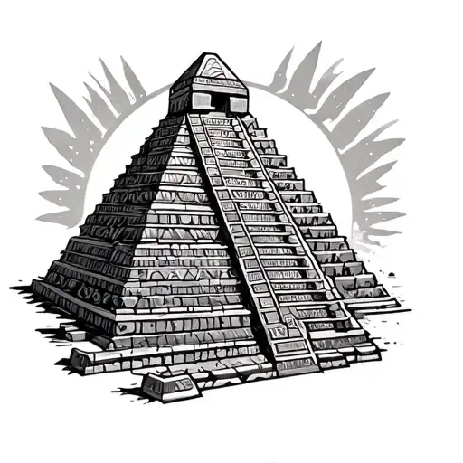 Azteca rising pyramid tattoo design idea