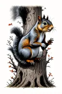 climbing squirrel down tree tattoo design idea