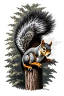 climbing squirrel down tree tattoo design idea