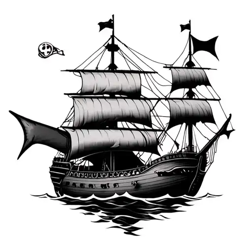 pirate ship, mermaid, shark, kraken, skeleton tattoo design idea