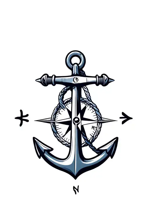 boat anchor compass rope shark  tattoo design idea