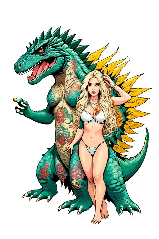 Kesha and Shakira being Godzilla and call it kesheria tattoo design idea