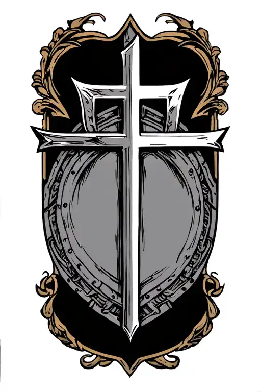 armoured plate sleeve tattoo featuring a holy trinity symbol tattoo design idea