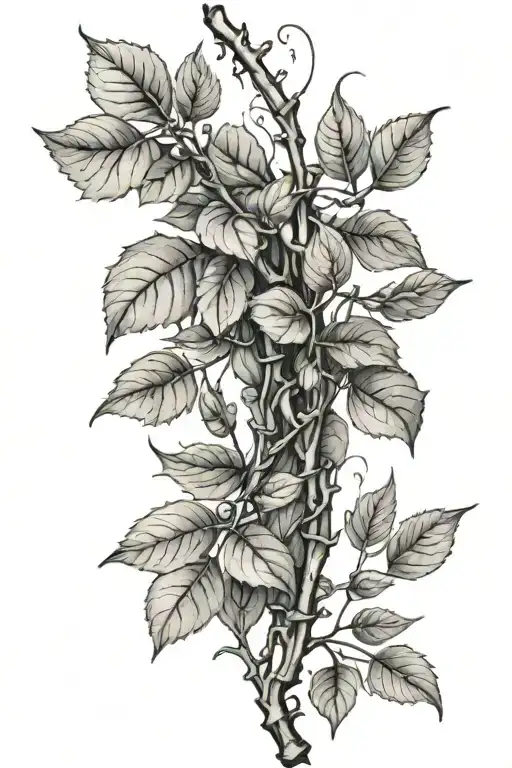 birch and hazel leaves on a vine intertwined tattoo design idea