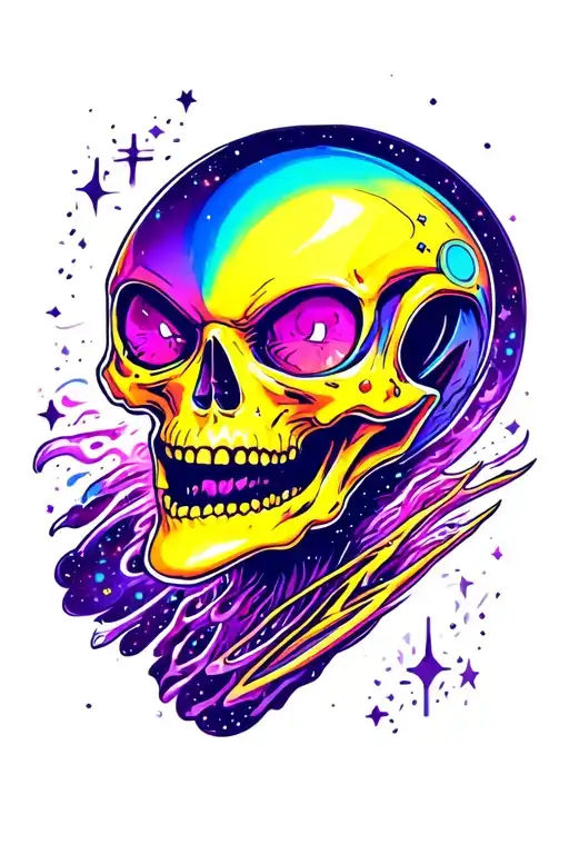 Skull Alien with a galaxy background tattoo design idea