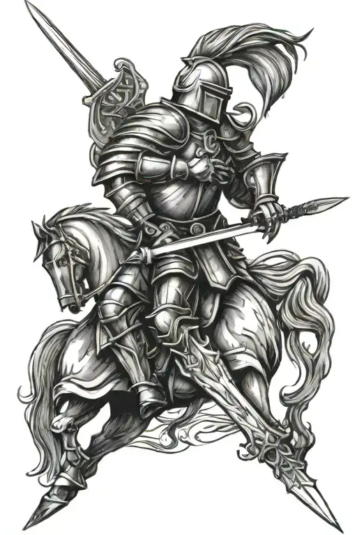 knight holding sword tattoo design idea