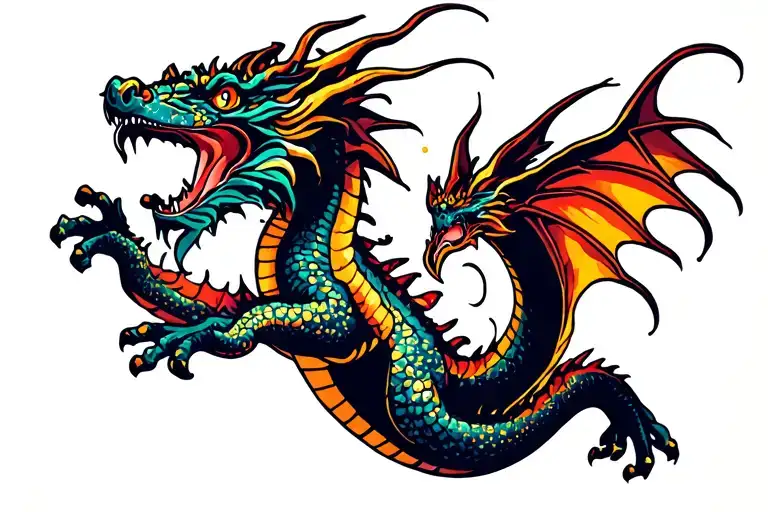 cosmic dragon flying tattoo design idea