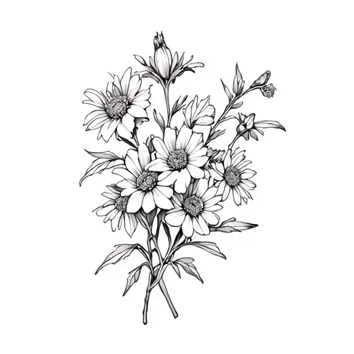 hawthorn, aster, gladioli flowers intertwined tattoo design idea