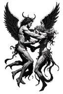 angel and demon fighting tattoo design idea