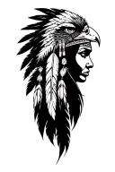 Apache woman with a eagle feather helmet adorned tattoo design idea