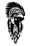 Apache woman with a eagle feather helmet adorned tattoo design idea