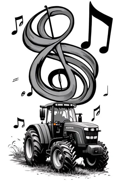 John Deere tractor, music note intertwined tattoo design idea
