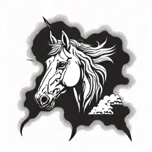 horse head surronded by hearts and clouds  tattoo design idea