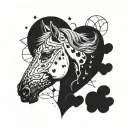 horse head surronded by hearts and clouds  tattoo design idea