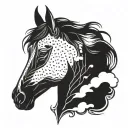horse head surronded by hearts and clouds  tattoo design idea