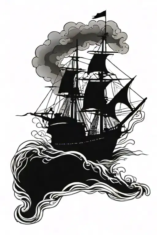 campass with a ship sailing through stormy heading from the Caribbean to America  tattoo design idea