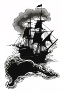 campass with a ship sailing through stormy heading from the Caribbean to America  tattoo design idea