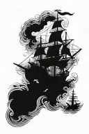 campass with a ship sailing through stormy heading from the Caribbean to America  tattoo design idea
