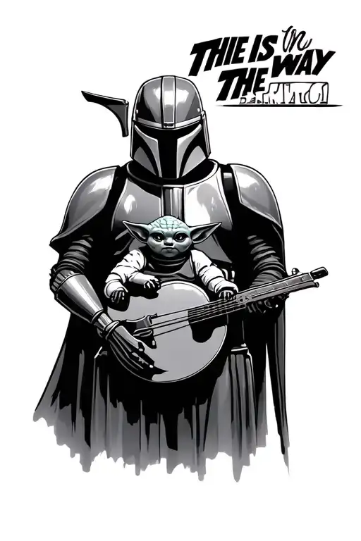 bo katan mandolorian with baby yoda with this is the way tattoo design idea
