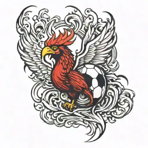 red phoenix in flames with a football   tattoo design idea