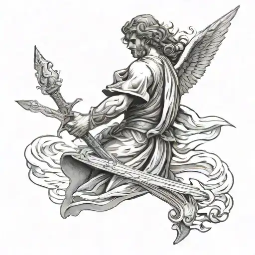 michael ark angel holding a sword tattoo design idea