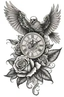 rose clock dove skull tattoo design idea