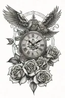rose clock dove skull tattoo design idea