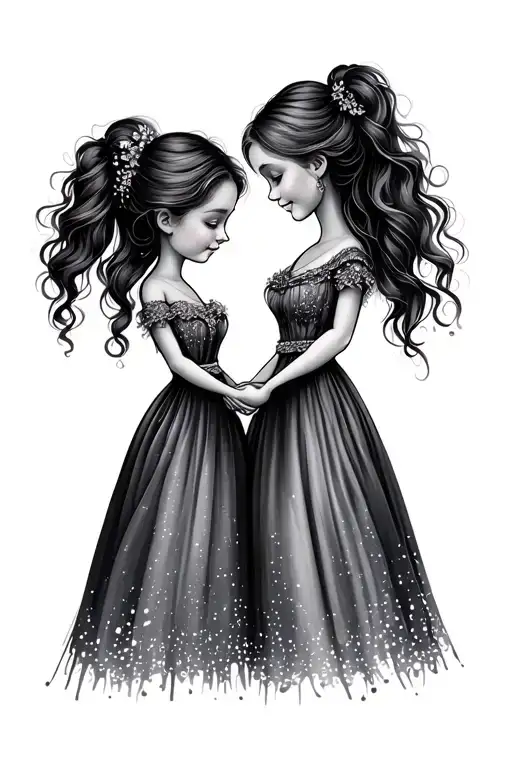 2 Daughters and mother holding hands tattoo design idea