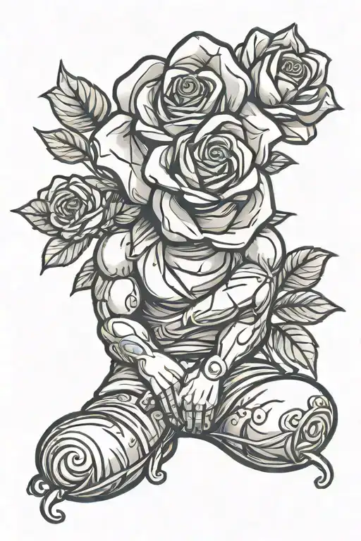 rose and potato cartoon character sitting tattoo design idea