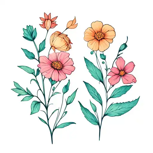 Can you please design a tattoo that has May, September, and July's birth flowers? Nice and subtle, minimalist fine line tattoo design idea