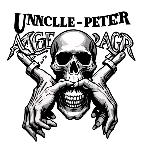 "UNCLE -PETER" skull and rage mode and family holding hands tattoo design idea