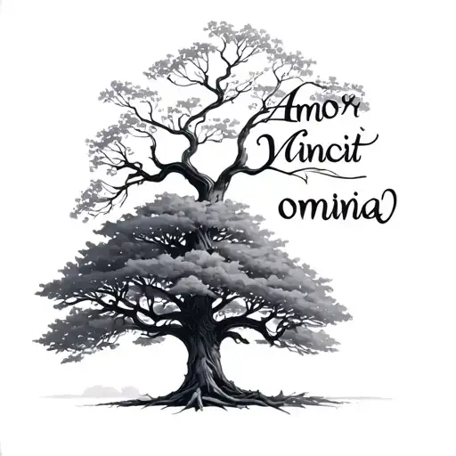 a tree with the phrase Amor vincit omnia tattoo design idea